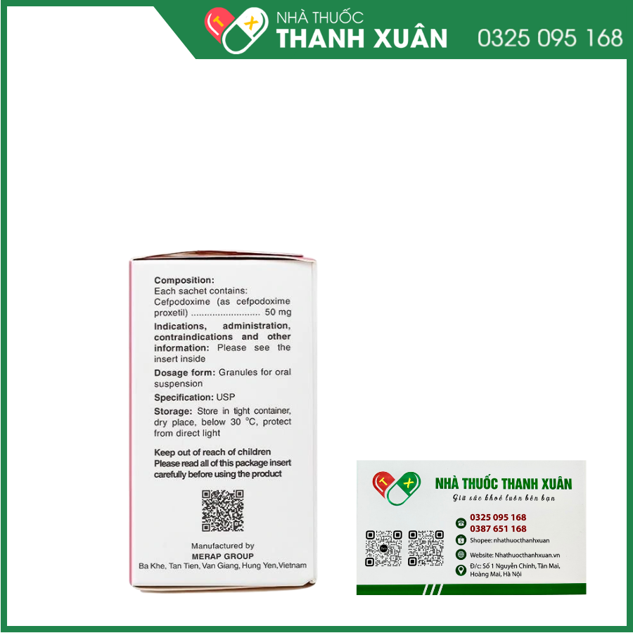 Cốm pha hỗn dịch Cebest 50mg trị một số bệnh nhiễm khuẩn hô hấp, tiết niệu